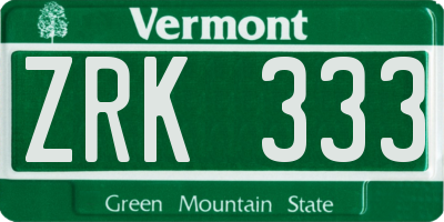 VT license plate ZRK333