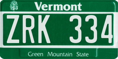 VT license plate ZRK334