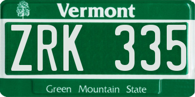 VT license plate ZRK335