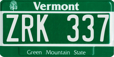 VT license plate ZRK337
