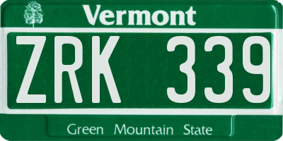 VT license plate ZRK339