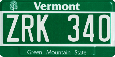 VT license plate ZRK340