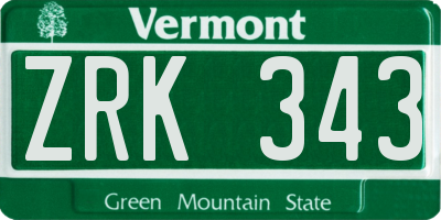 VT license plate ZRK343