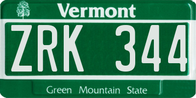 VT license plate ZRK344