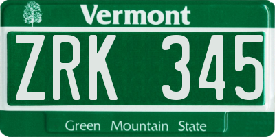VT license plate ZRK345