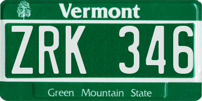 VT license plate ZRK346