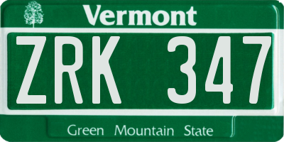VT license plate ZRK347