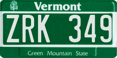 VT license plate ZRK349