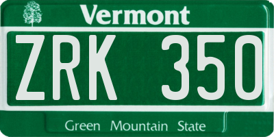 VT license plate ZRK350