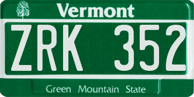 VT license plate ZRK352