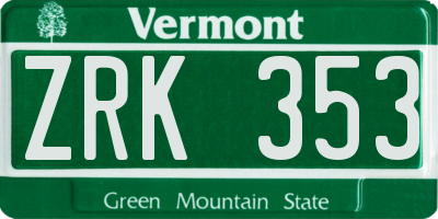VT license plate ZRK353