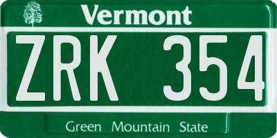 VT license plate ZRK354