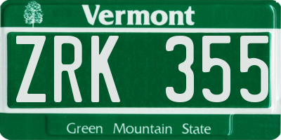 VT license plate ZRK355