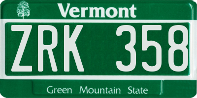 VT license plate ZRK358