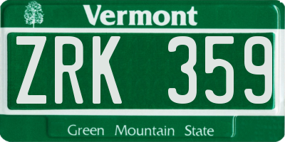VT license plate ZRK359
