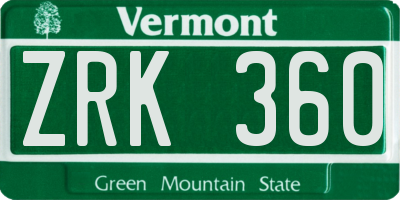 VT license plate ZRK360