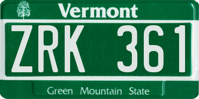 VT license plate ZRK361