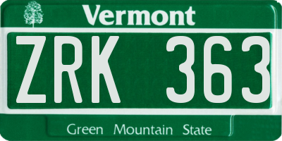 VT license plate ZRK363