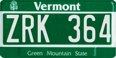 VT license plate ZRK364