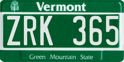 VT license plate ZRK365