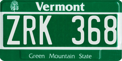 VT license plate ZRK368