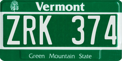 VT license plate ZRK374