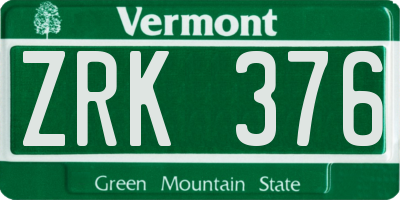 VT license plate ZRK376