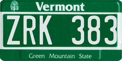VT license plate ZRK383