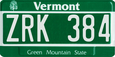 VT license plate ZRK384