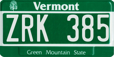 VT license plate ZRK385