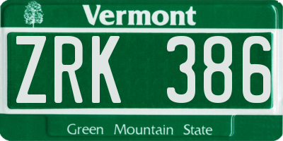 VT license plate ZRK386