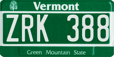 VT license plate ZRK388