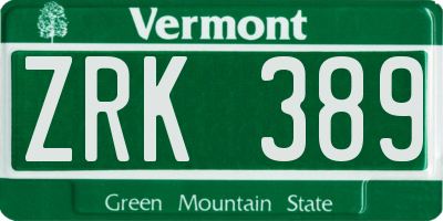 VT license plate ZRK389