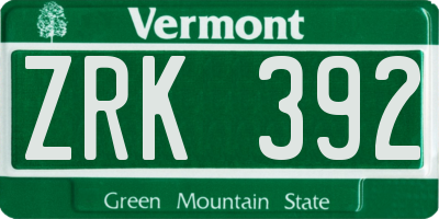 VT license plate ZRK392