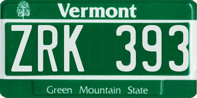 VT license plate ZRK393