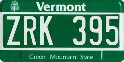 VT license plate ZRK395