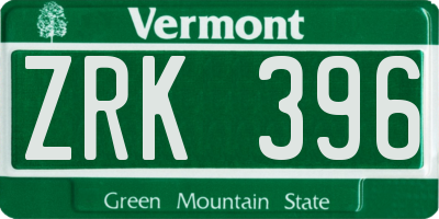 VT license plate ZRK396