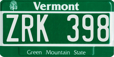 VT license plate ZRK398