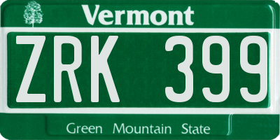 VT license plate ZRK399
