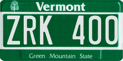 VT license plate ZRK400