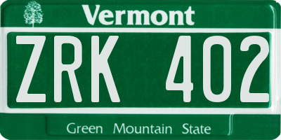 VT license plate ZRK402
