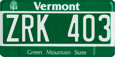 VT license plate ZRK403