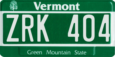 VT license plate ZRK404