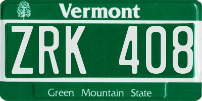 VT license plate ZRK408