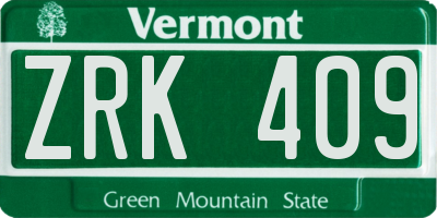 VT license plate ZRK409