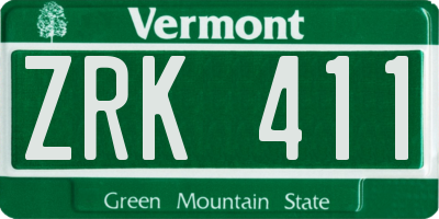VT license plate ZRK411