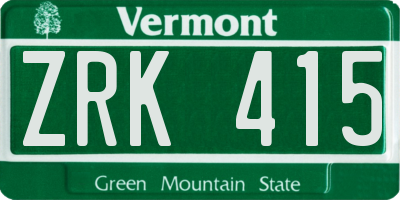 VT license plate ZRK415