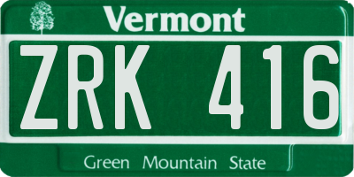 VT license plate ZRK416
