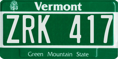 VT license plate ZRK417