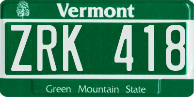 VT license plate ZRK418
